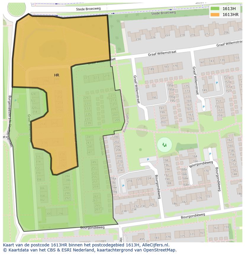 Afbeelding van het postcodegebied 1613 HR op de kaart.