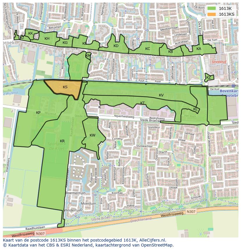 Afbeelding van het postcodegebied 1613 KS op de kaart.