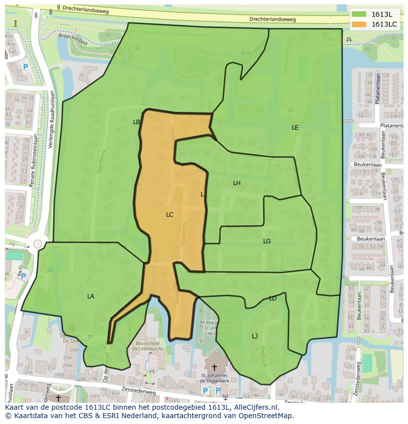 Afbeelding van het postcodegebied 1613 LC op de kaart.