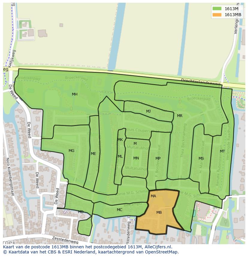 Afbeelding van het postcodegebied 1613 MB op de kaart.