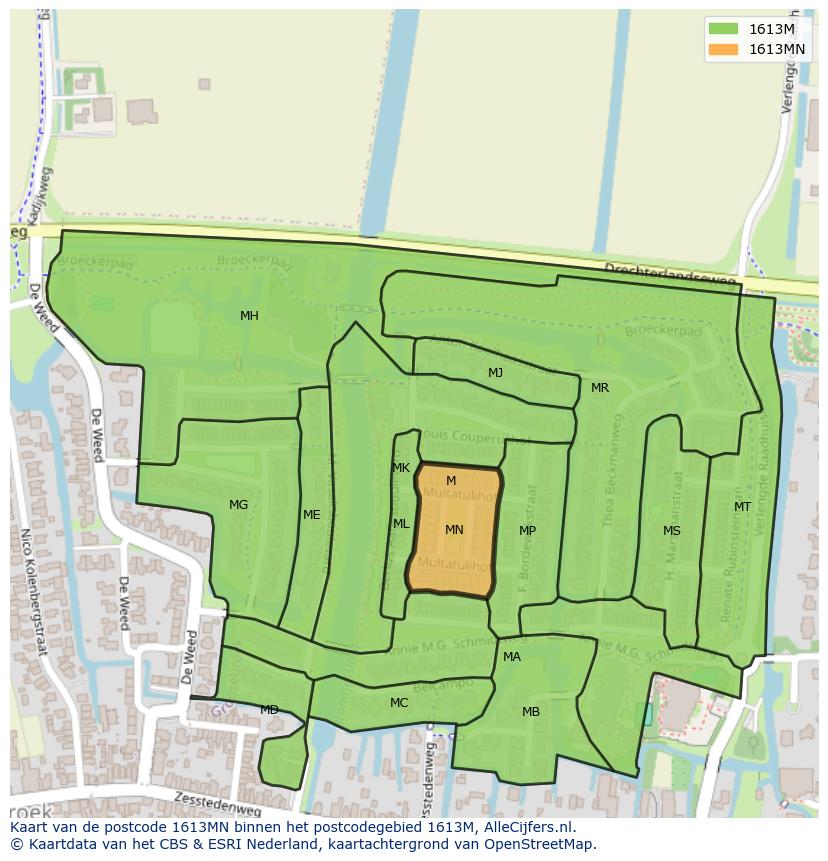 Afbeelding van het postcodegebied 1613 MN op de kaart.