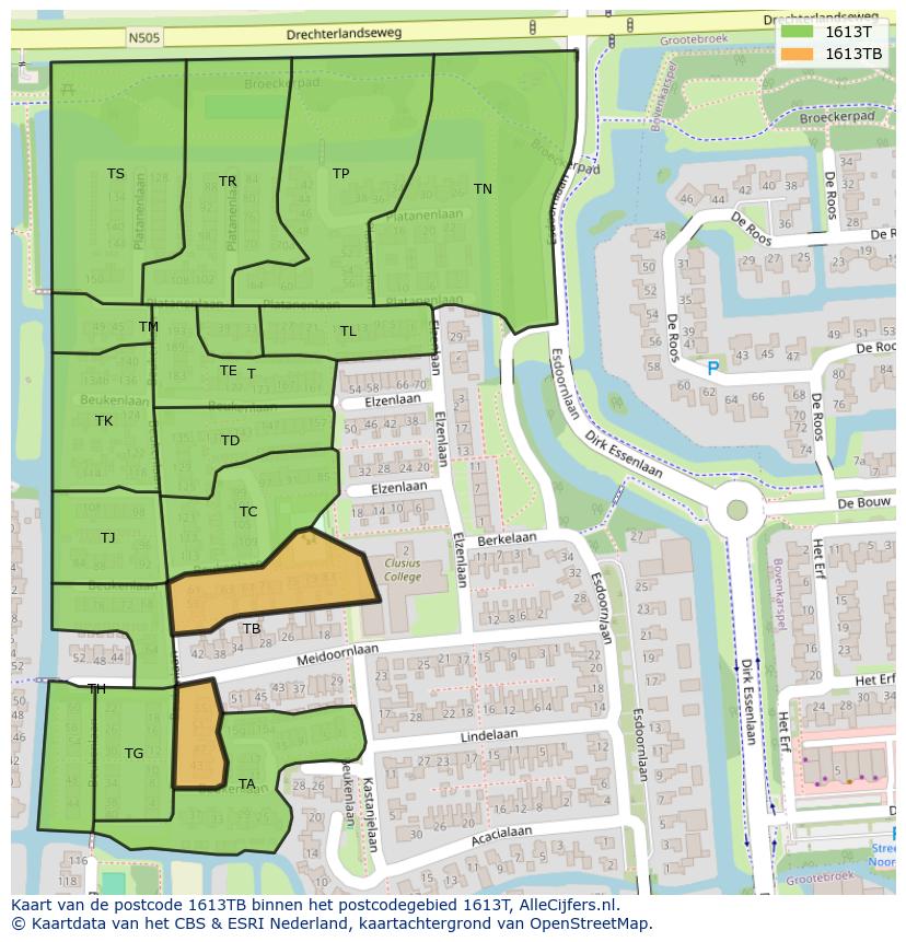Afbeelding van het postcodegebied 1613 TB op de kaart.