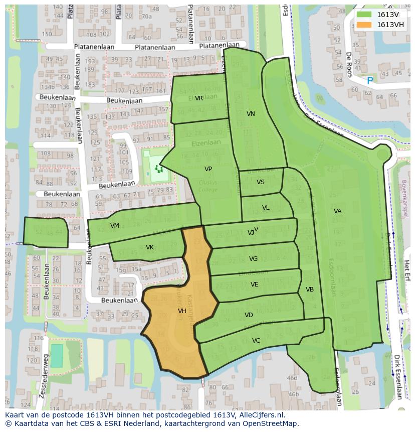 Afbeelding van het postcodegebied 1613 VH op de kaart.