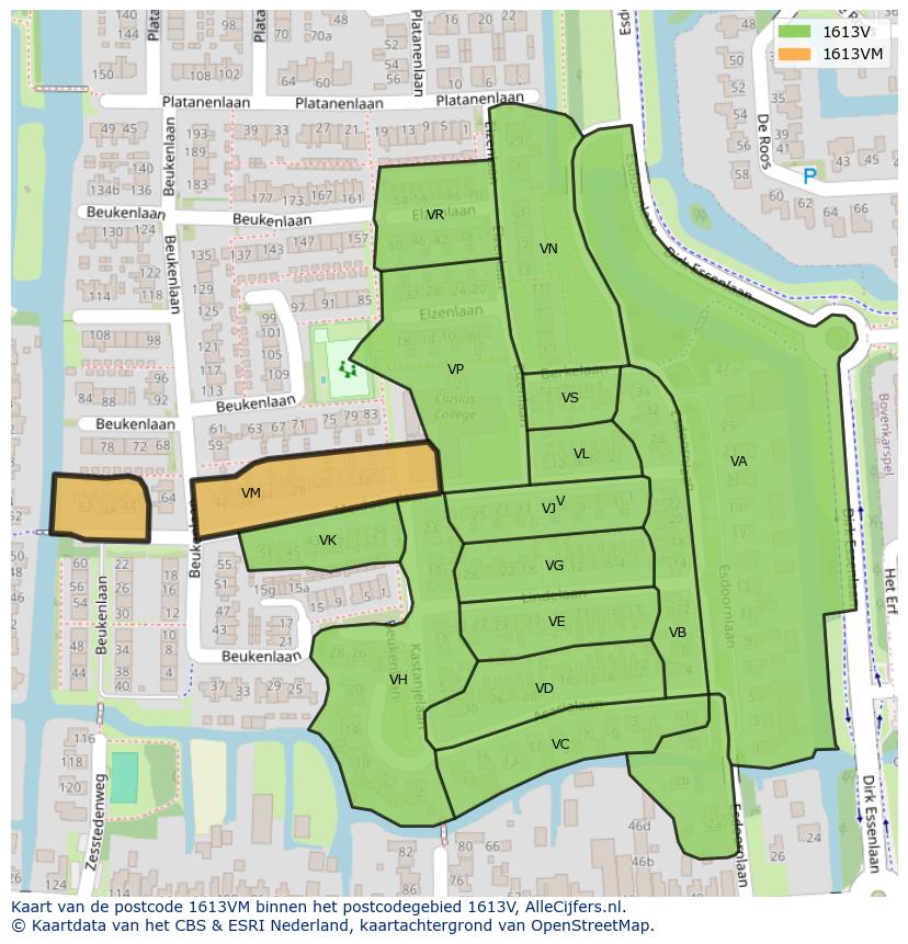 Afbeelding van het postcodegebied 1613 VM op de kaart.