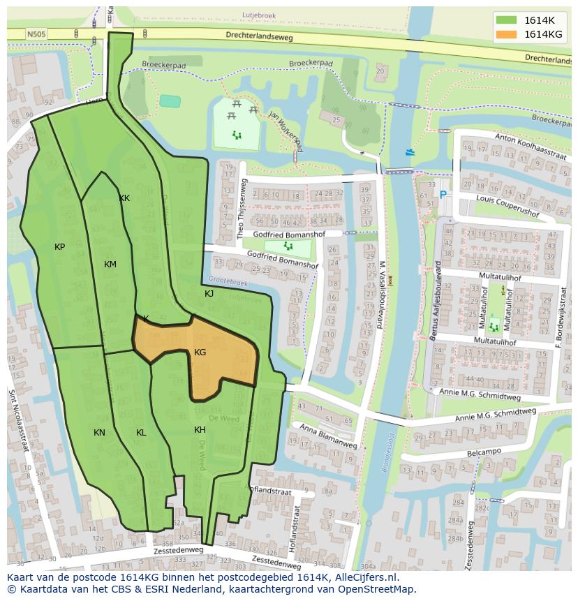 Afbeelding van het postcodegebied 1614 KG op de kaart.