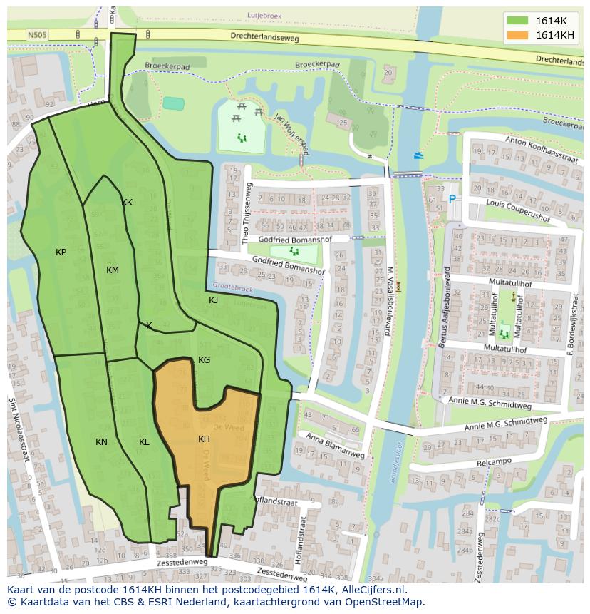 Afbeelding van het postcodegebied 1614 KH op de kaart.