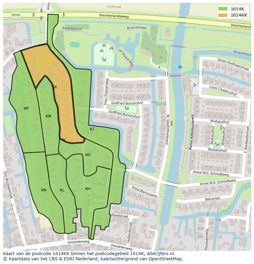 Afbeelding van het postcodegebied 1614 KK op de kaart.