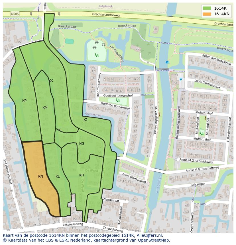 Afbeelding van het postcodegebied 1614 KN op de kaart.