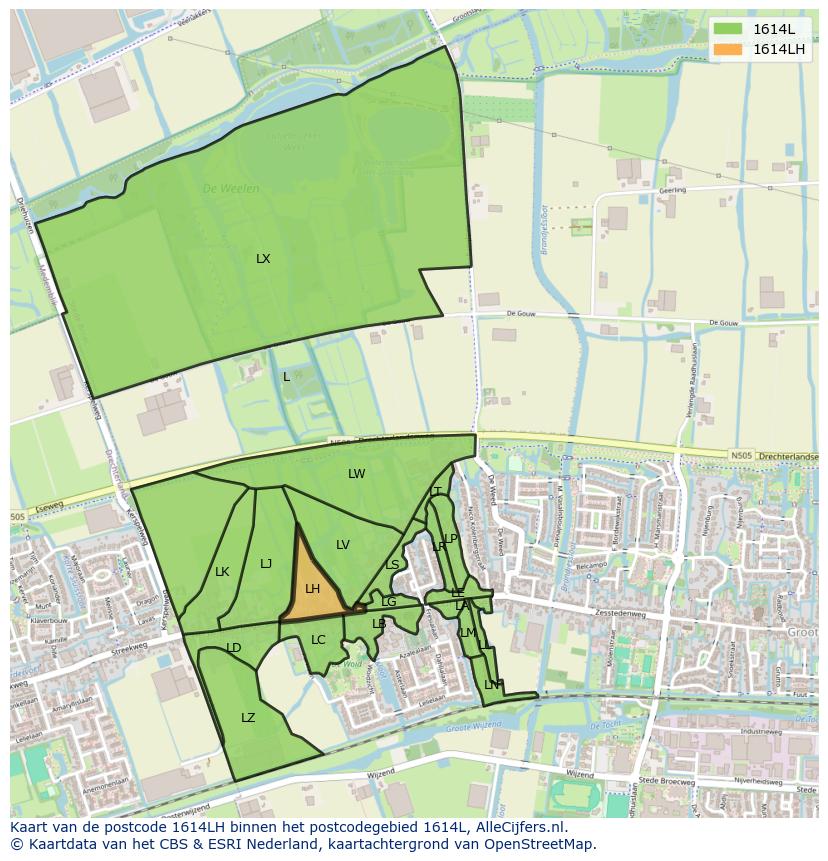 Afbeelding van het postcodegebied 1614 LH op de kaart.