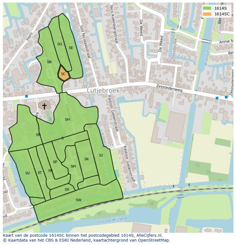 Afbeelding van het postcodegebied 1614 SC op de kaart.