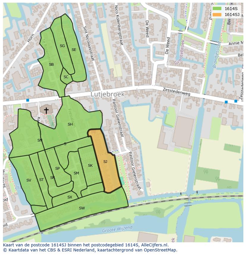 Afbeelding van het postcodegebied 1614 SJ op de kaart.