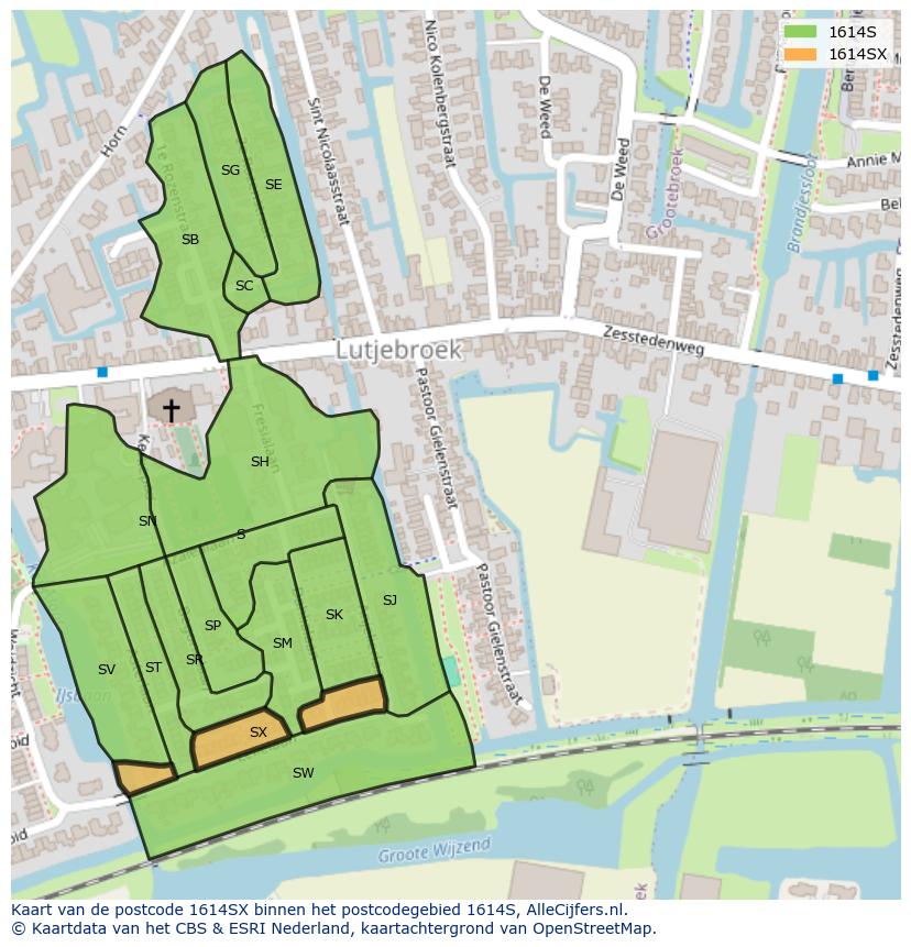Afbeelding van het postcodegebied 1614 SX op de kaart.