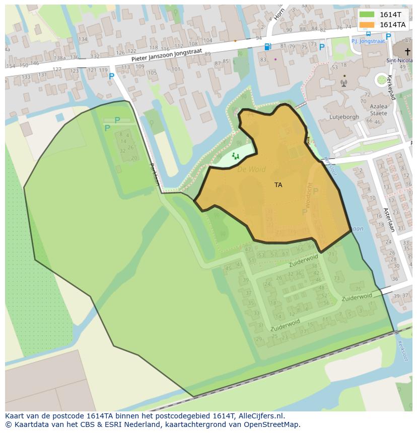 Afbeelding van het postcodegebied 1614 TA op de kaart.