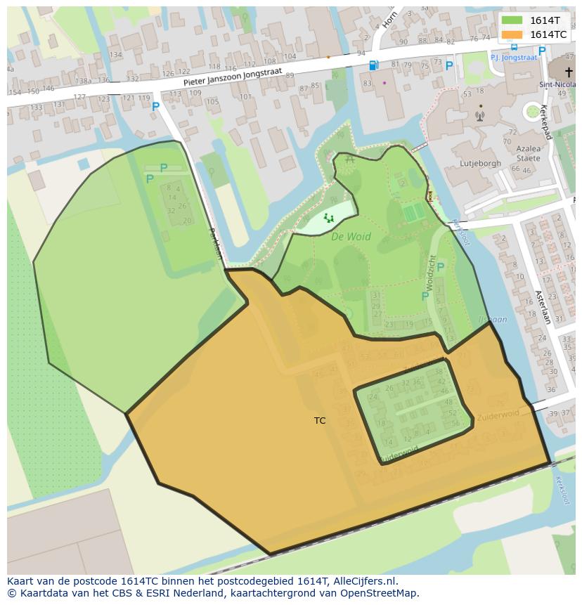Afbeelding van het postcodegebied 1614 TC op de kaart.