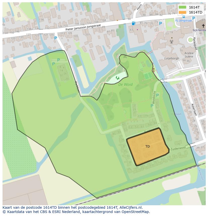 Afbeelding van het postcodegebied 1614 TD op de kaart.