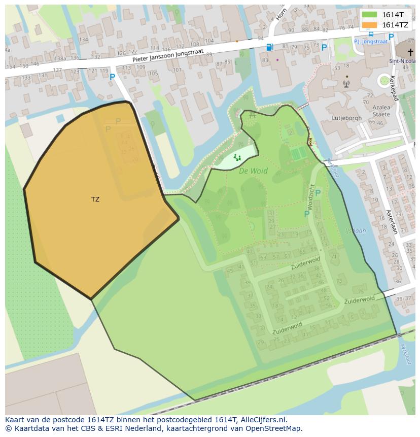 Afbeelding van het postcodegebied 1614 TZ op de kaart.