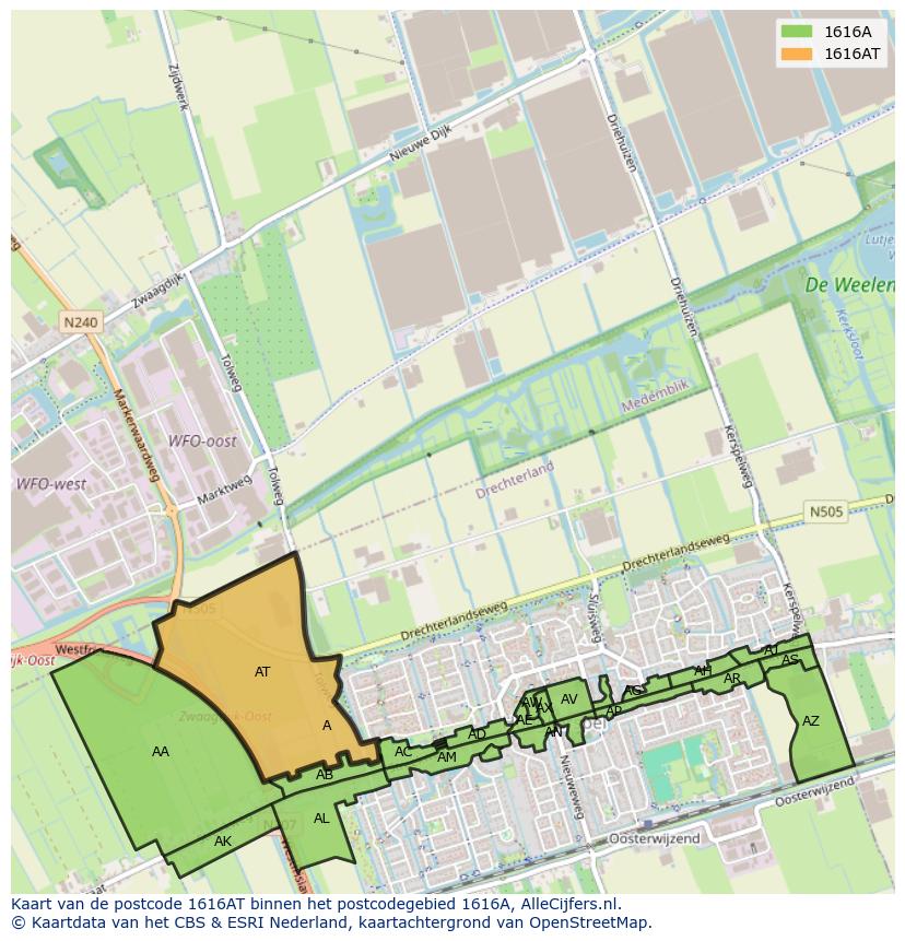 Afbeelding van het postcodegebied 1616 AT op de kaart.
