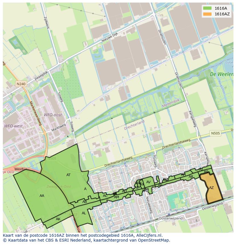 Afbeelding van het postcodegebied 1616 AZ op de kaart.