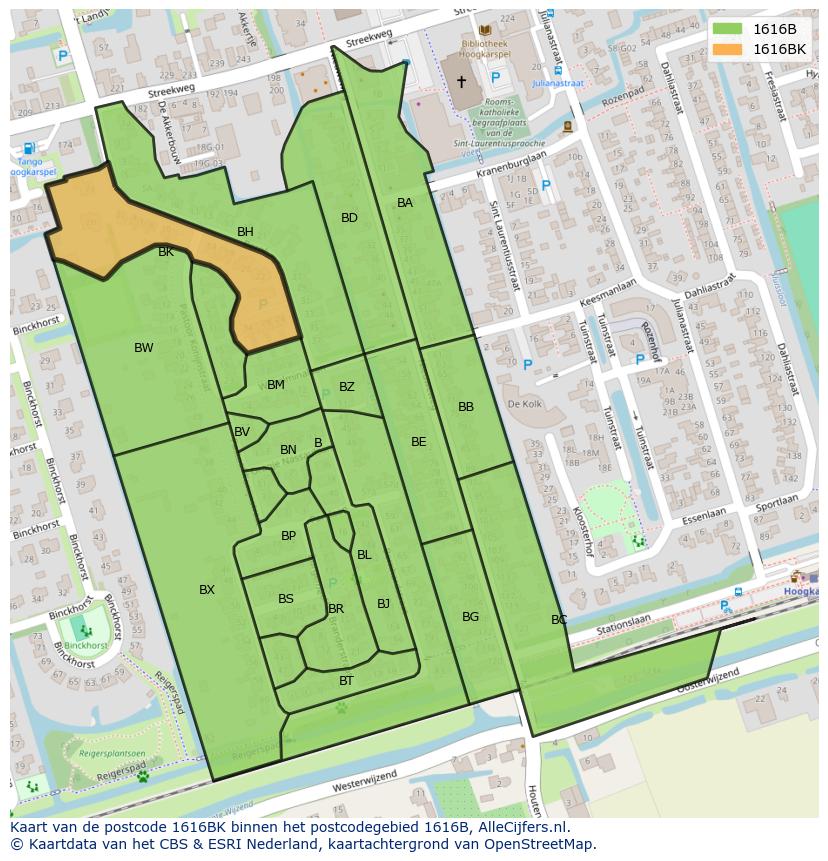 Afbeelding van het postcodegebied 1616 BK op de kaart.