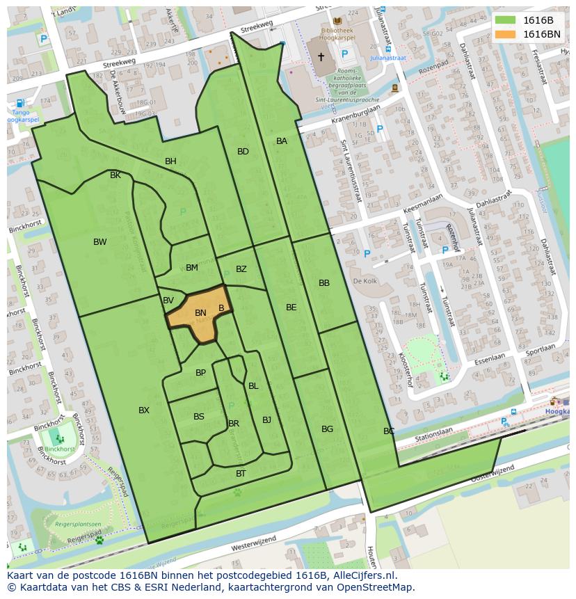 Afbeelding van het postcodegebied 1616 BN op de kaart.
