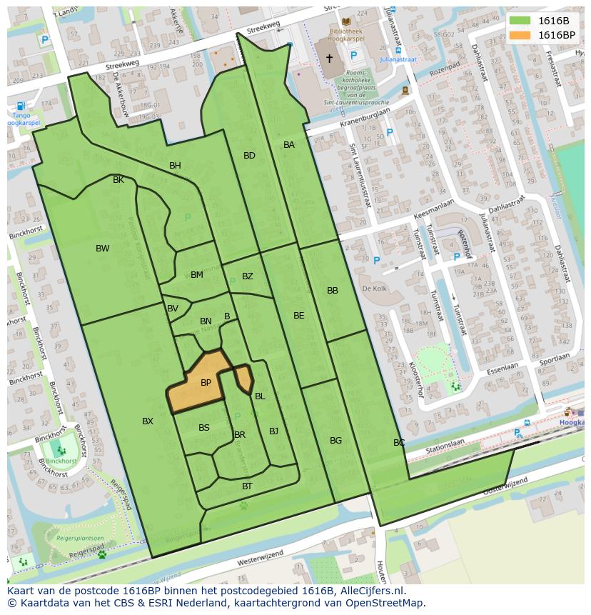 Afbeelding van het postcodegebied 1616 BP op de kaart.