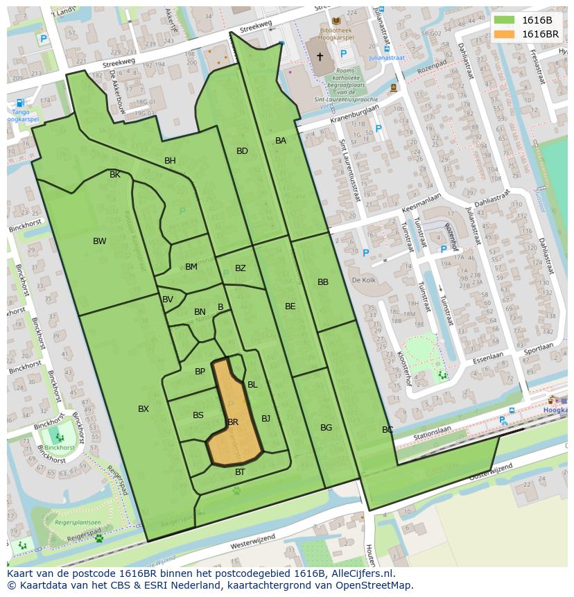 Afbeelding van het postcodegebied 1616 BR op de kaart.