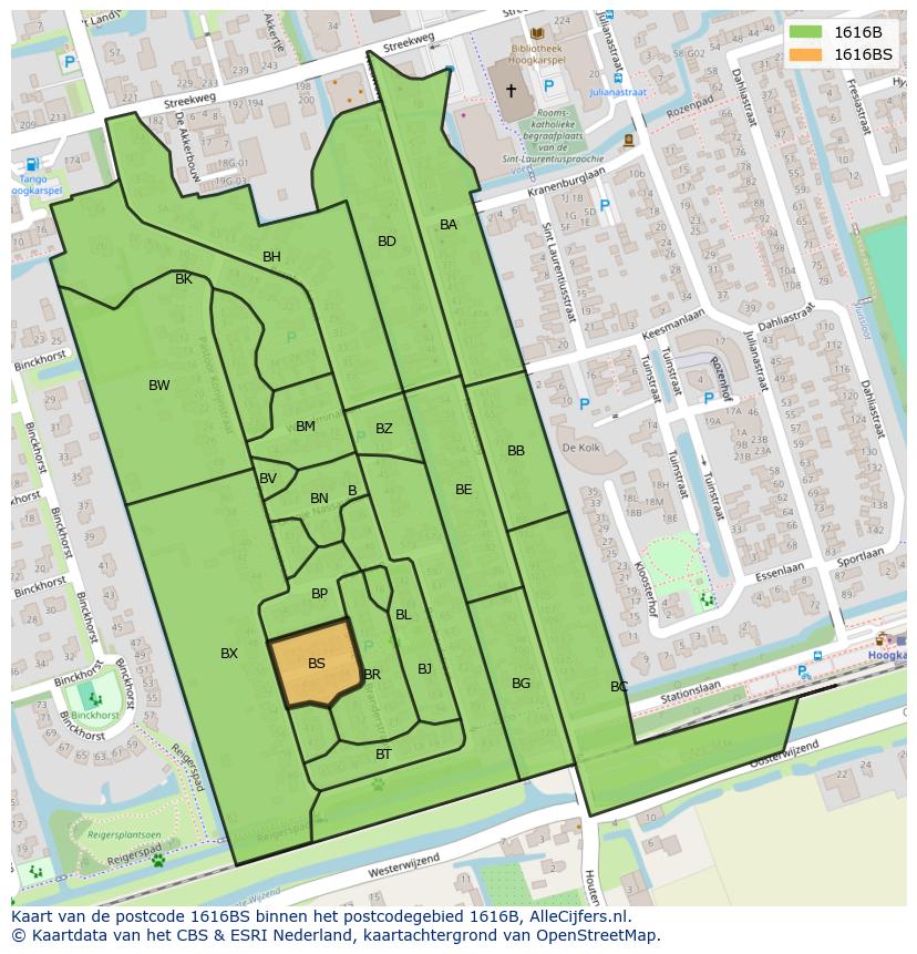Afbeelding van het postcodegebied 1616 BS op de kaart.