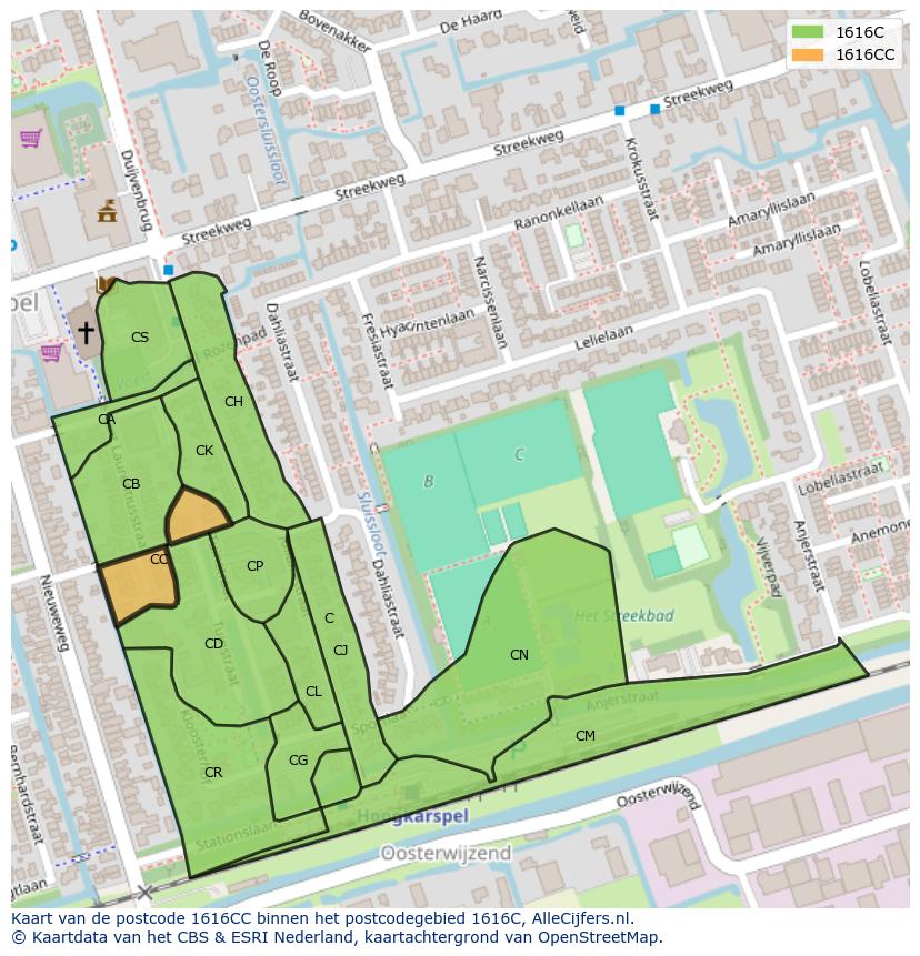 Afbeelding van het postcodegebied 1616 CC op de kaart.