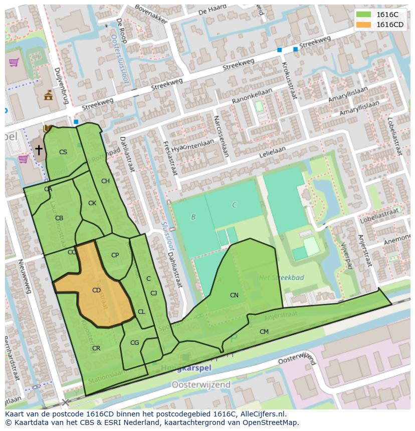 Afbeelding van het postcodegebied 1616 CD op de kaart.