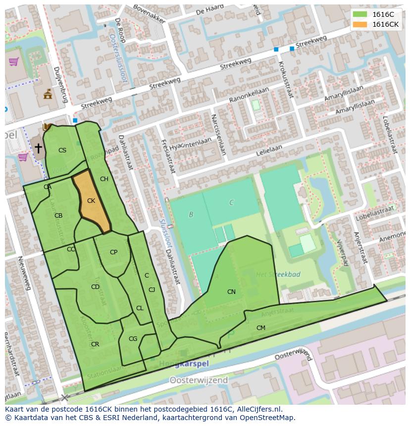 Afbeelding van het postcodegebied 1616 CK op de kaart.