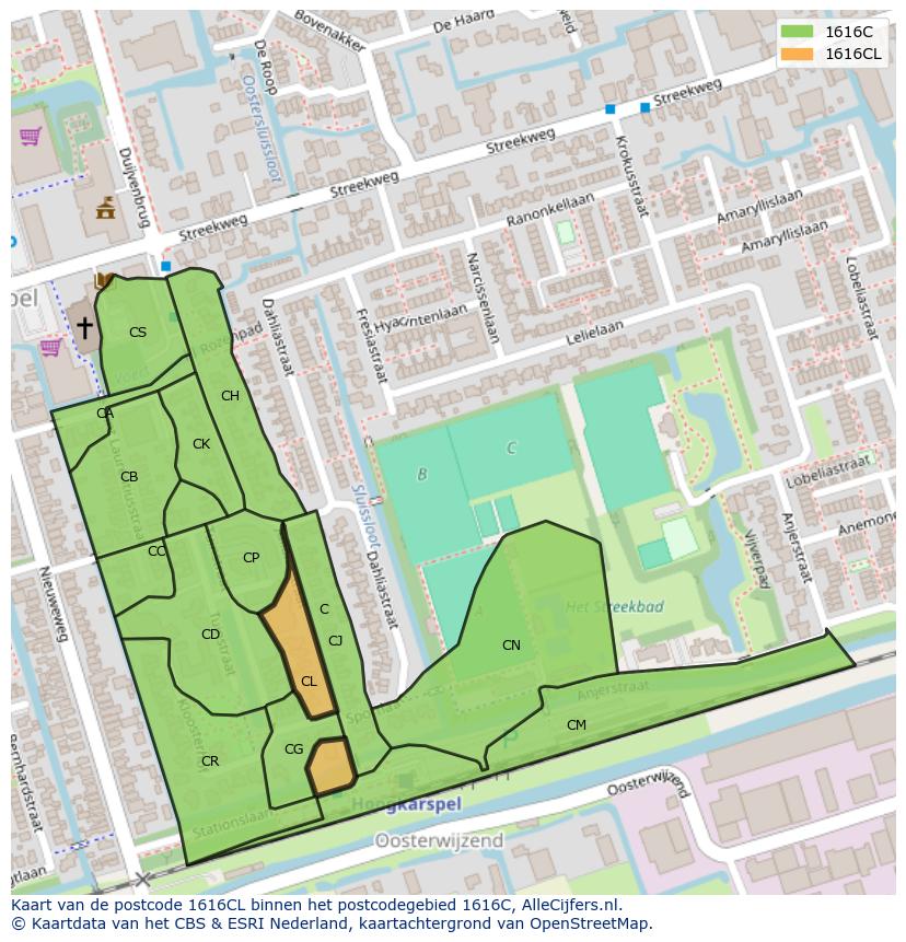 Afbeelding van het postcodegebied 1616 CL op de kaart.