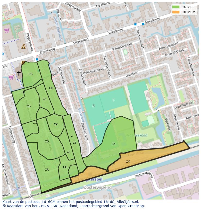 Afbeelding van het postcodegebied 1616 CM op de kaart.