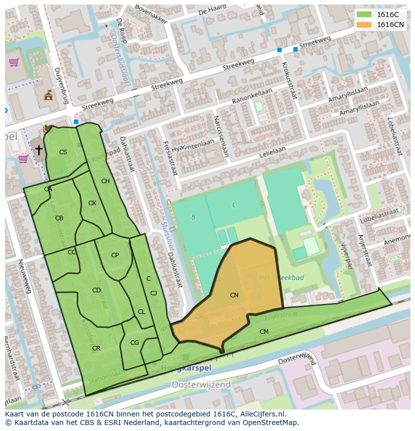 Afbeelding van het postcodegebied 1616 CN op de kaart.