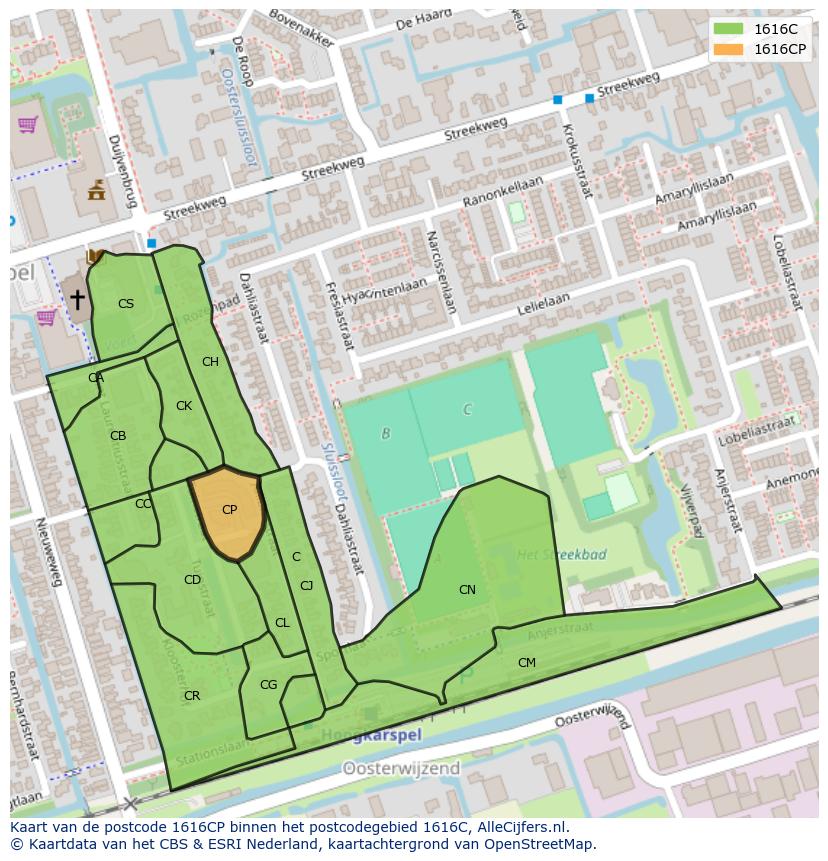 Afbeelding van het postcodegebied 1616 CP op de kaart.