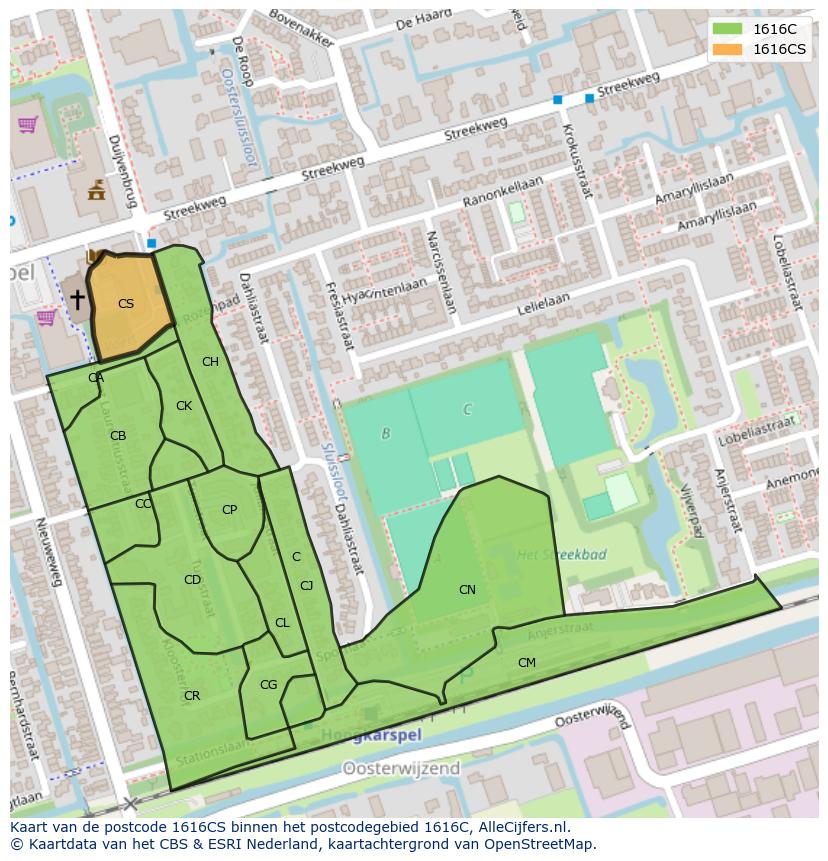 Afbeelding van het postcodegebied 1616 CS op de kaart.