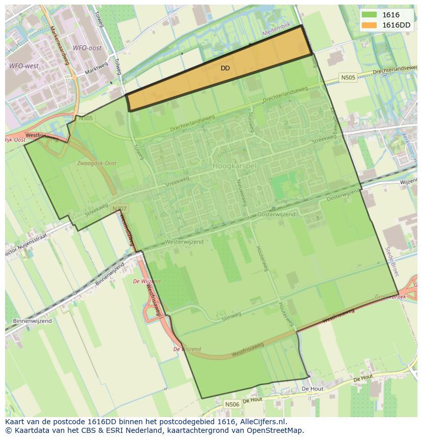 Afbeelding van het postcodegebied 1616 DD op de kaart.