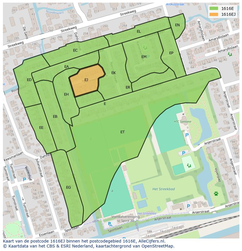 Afbeelding van het postcodegebied 1616 EJ op de kaart.