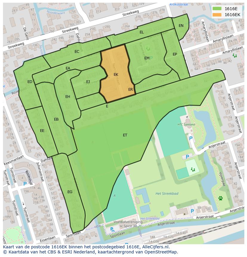 Afbeelding van het postcodegebied 1616 EK op de kaart.