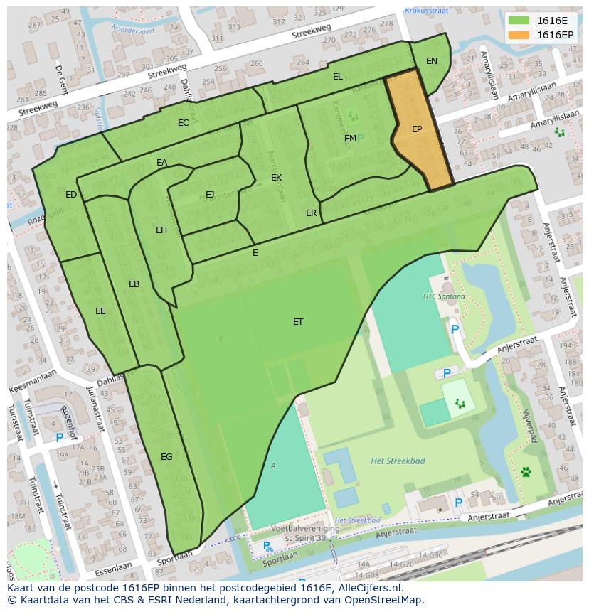 Afbeelding van het postcodegebied 1616 EP op de kaart.