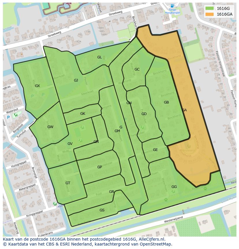 Afbeelding van het postcodegebied 1616 GA op de kaart.