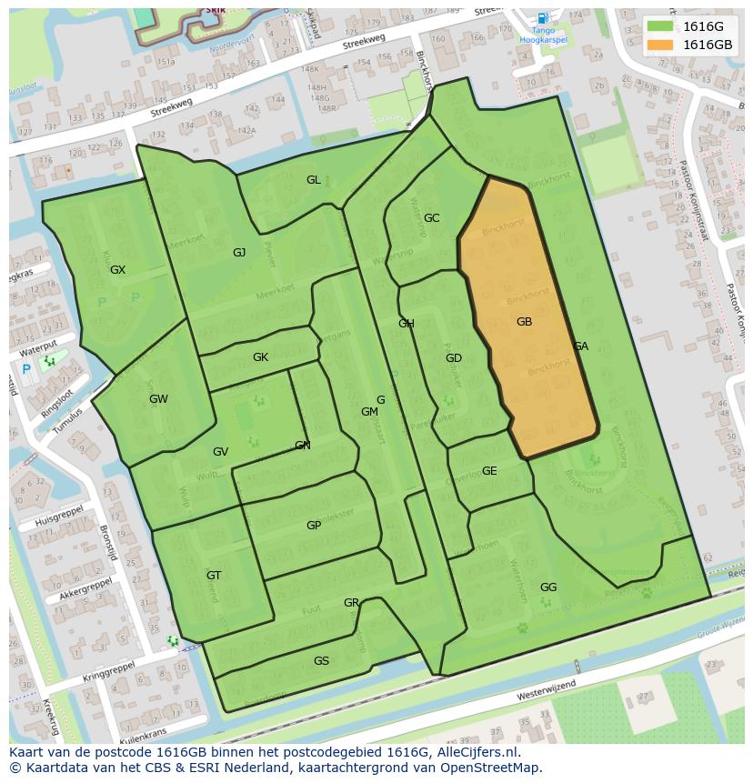 Afbeelding van het postcodegebied 1616 GB op de kaart.