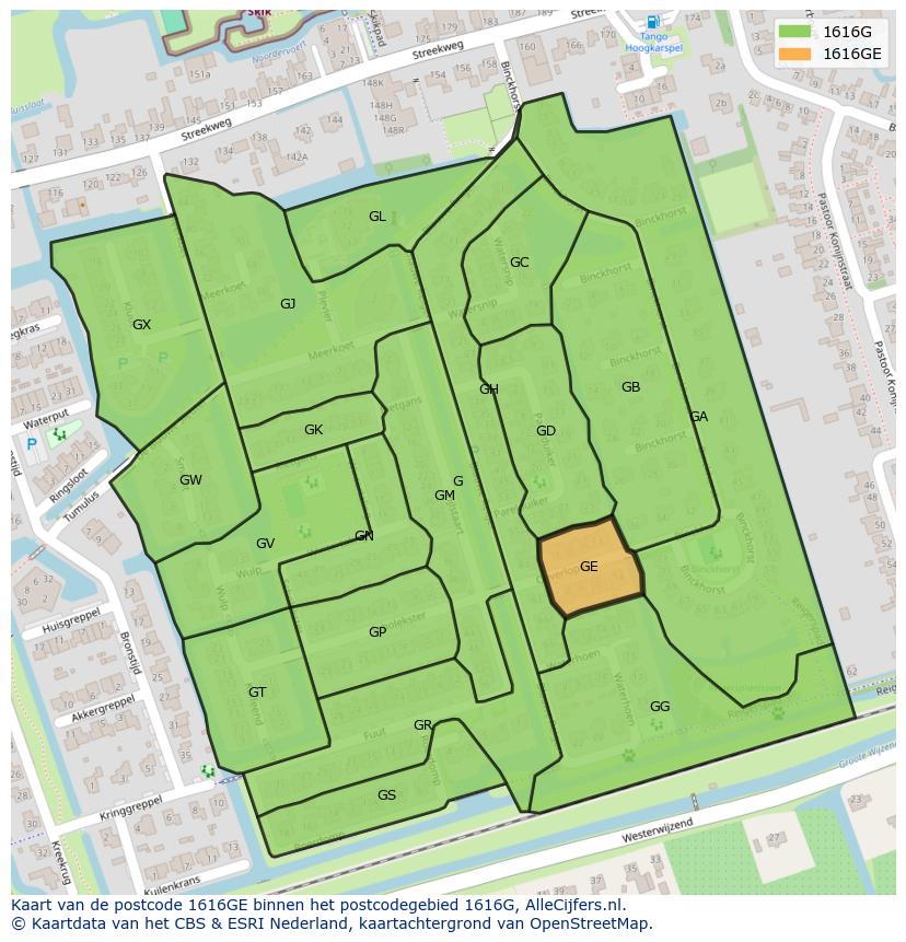 Afbeelding van het postcodegebied 1616 GE op de kaart.