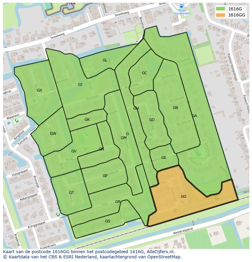 Afbeelding van het postcodegebied 1616 GG op de kaart.