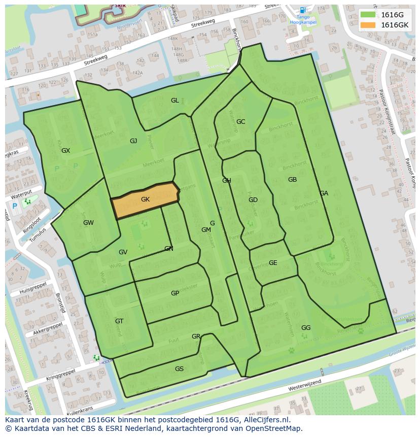 Afbeelding van het postcodegebied 1616 GK op de kaart.
