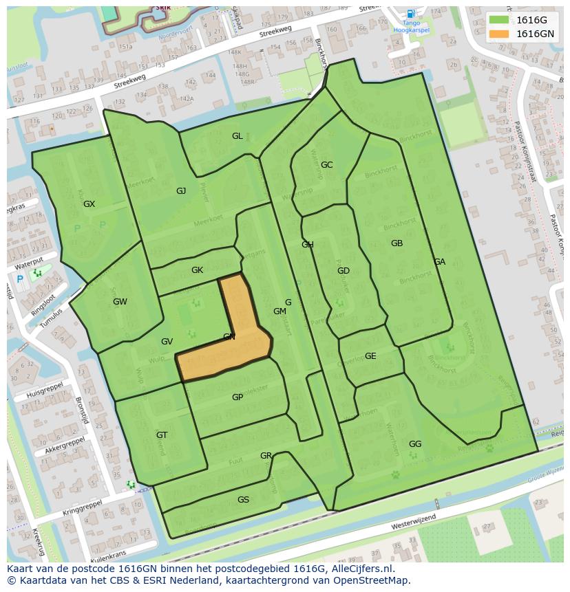 Afbeelding van het postcodegebied 1616 GN op de kaart.