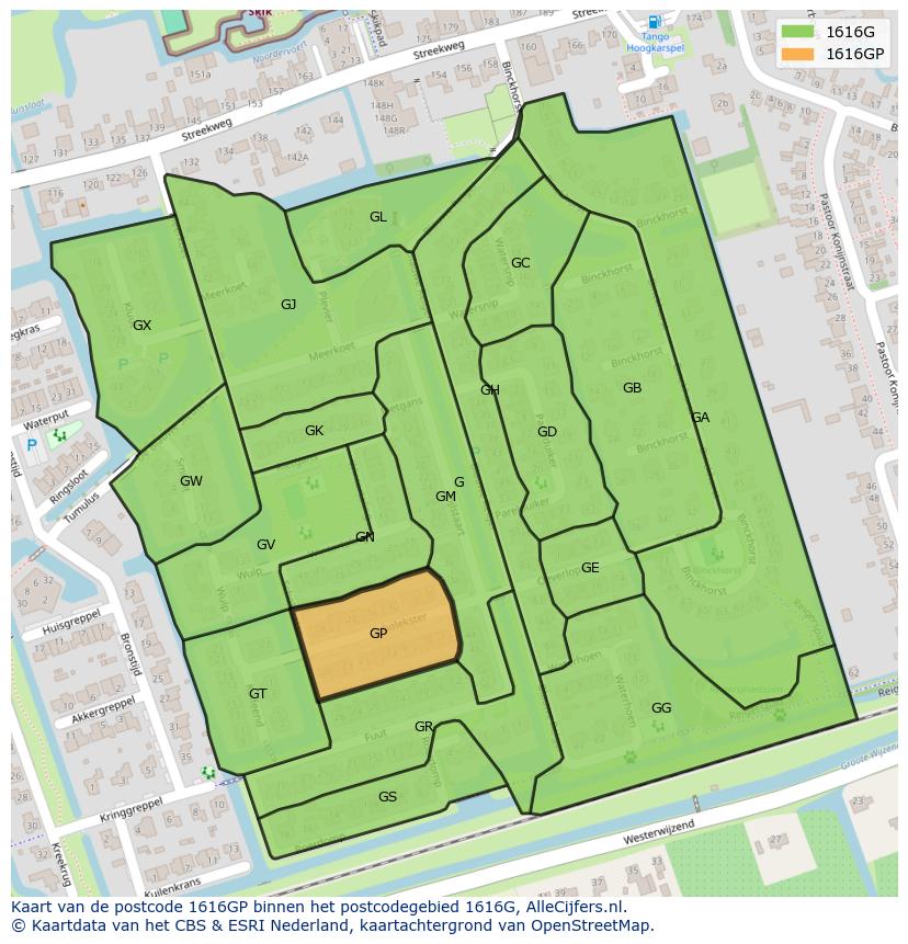 Afbeelding van het postcodegebied 1616 GP op de kaart.
