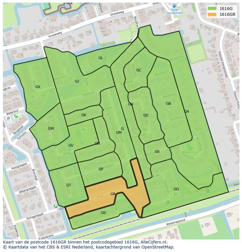 Afbeelding van het postcodegebied 1616 GR op de kaart.