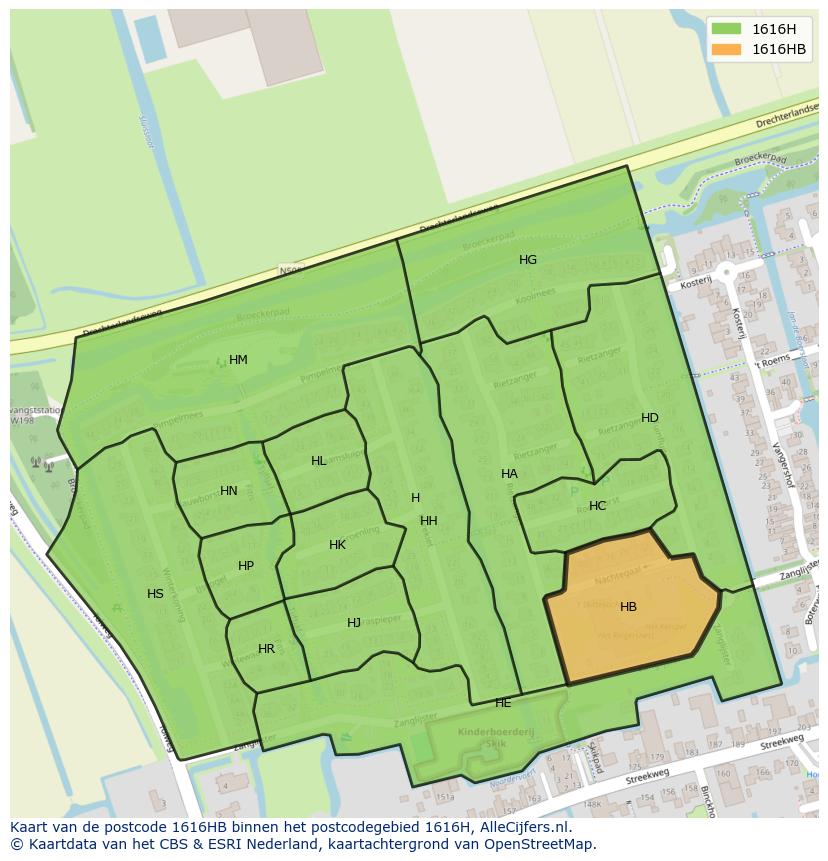Afbeelding van het postcodegebied 1616 HB op de kaart.