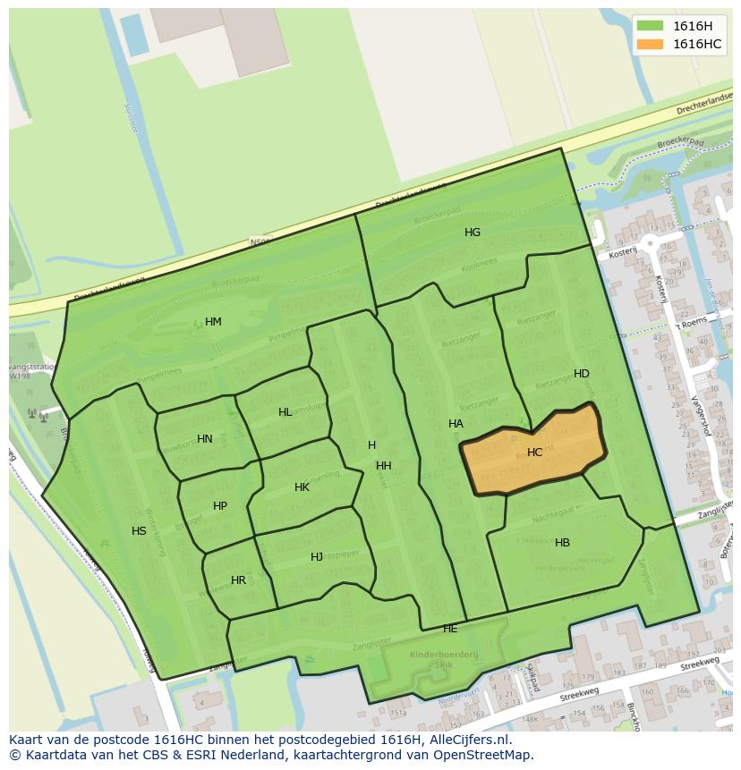 Afbeelding van het postcodegebied 1616 HC op de kaart.