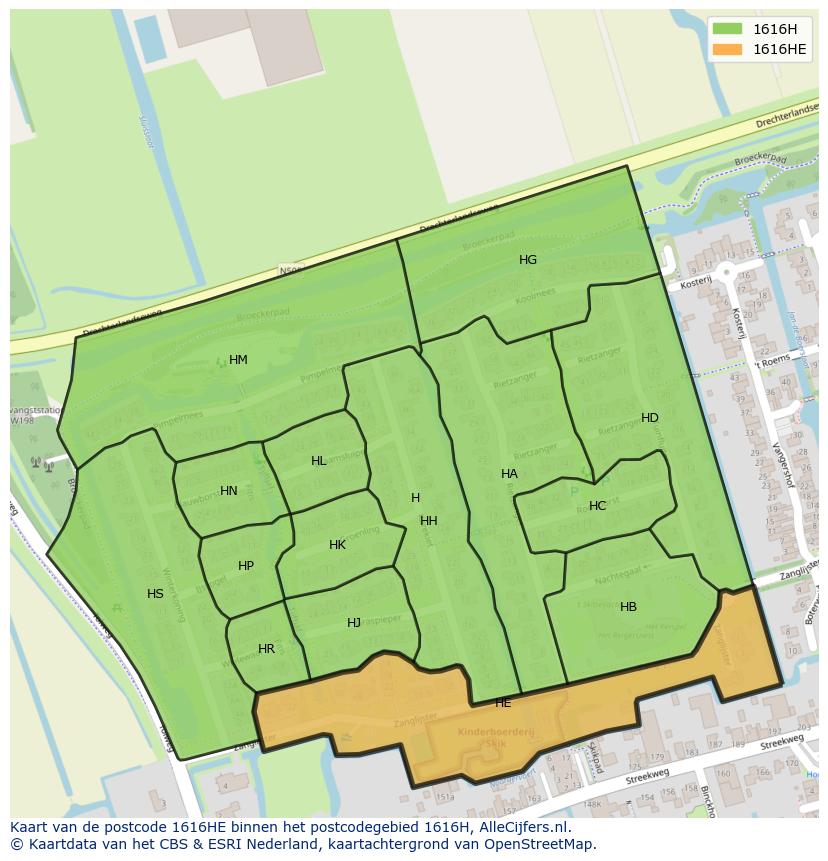 Afbeelding van het postcodegebied 1616 HE op de kaart.